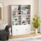 Costway 71" Farmhouse Bookcase with Doors with 6 Shelves & 2-Door Cabinet for Bedroom White/Black